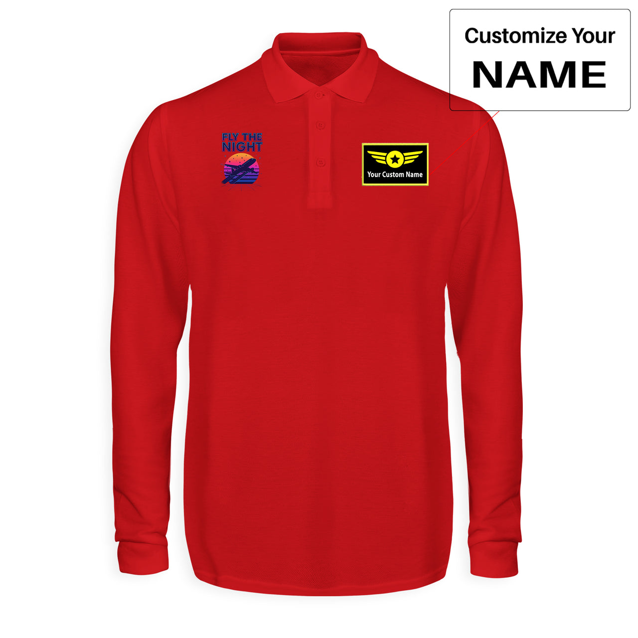 Fly The Night Designed Long Sleeve Polo T-Shirts