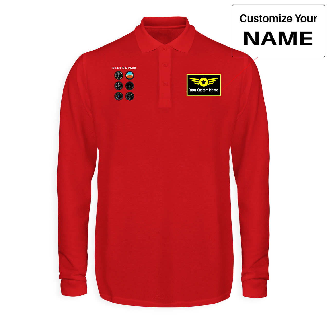 Pilot's 6 Pack Designed Long Sleeve Polo T-Shirts