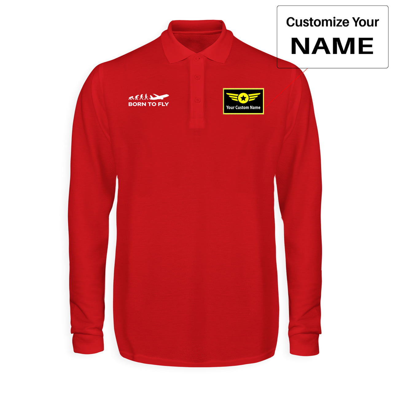 Born To Fly Designed Long Sleeve Polo T-Shirts