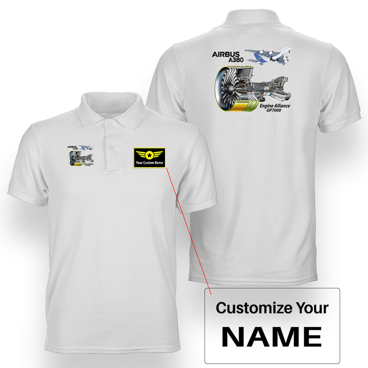 Airbus A380 & GP7000 Engine Designed Double Side Polo T-Shirts