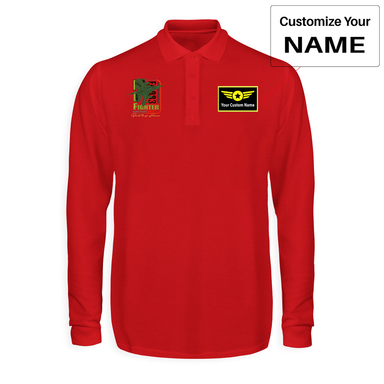 Fighter Machine Designed Long Sleeve Polo T-Shirts