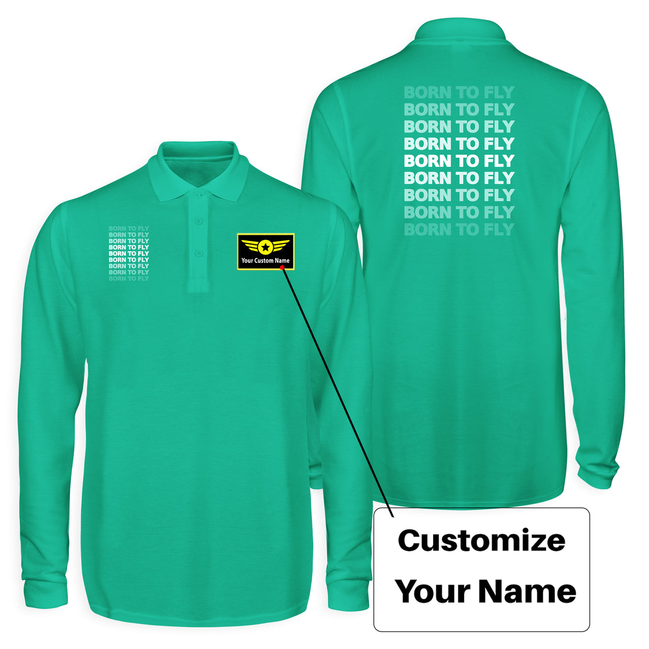 Born To Fly Opacity Designed Long Sleeve Polo T-Shirts (Double-Side)