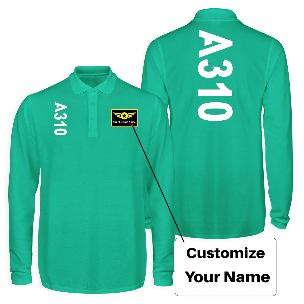 A310 Text Designed Long Sleeve Polo T-Shirts (Double-Side)