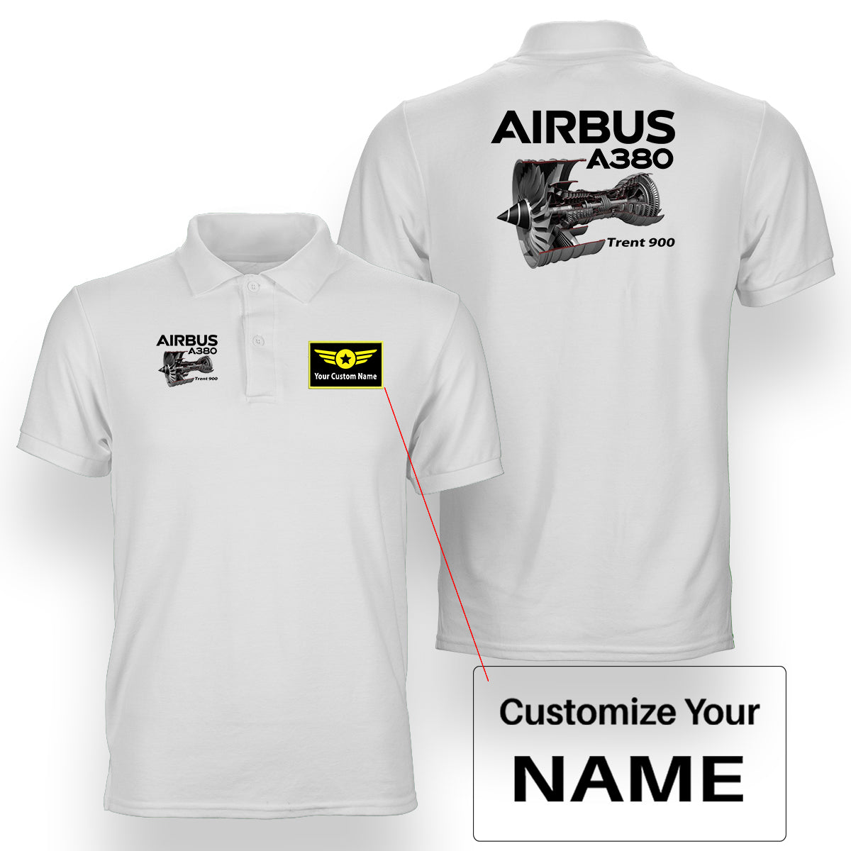 Airbus A380 & Trent 900 Engine Designed Double Side Polo T-Shirts