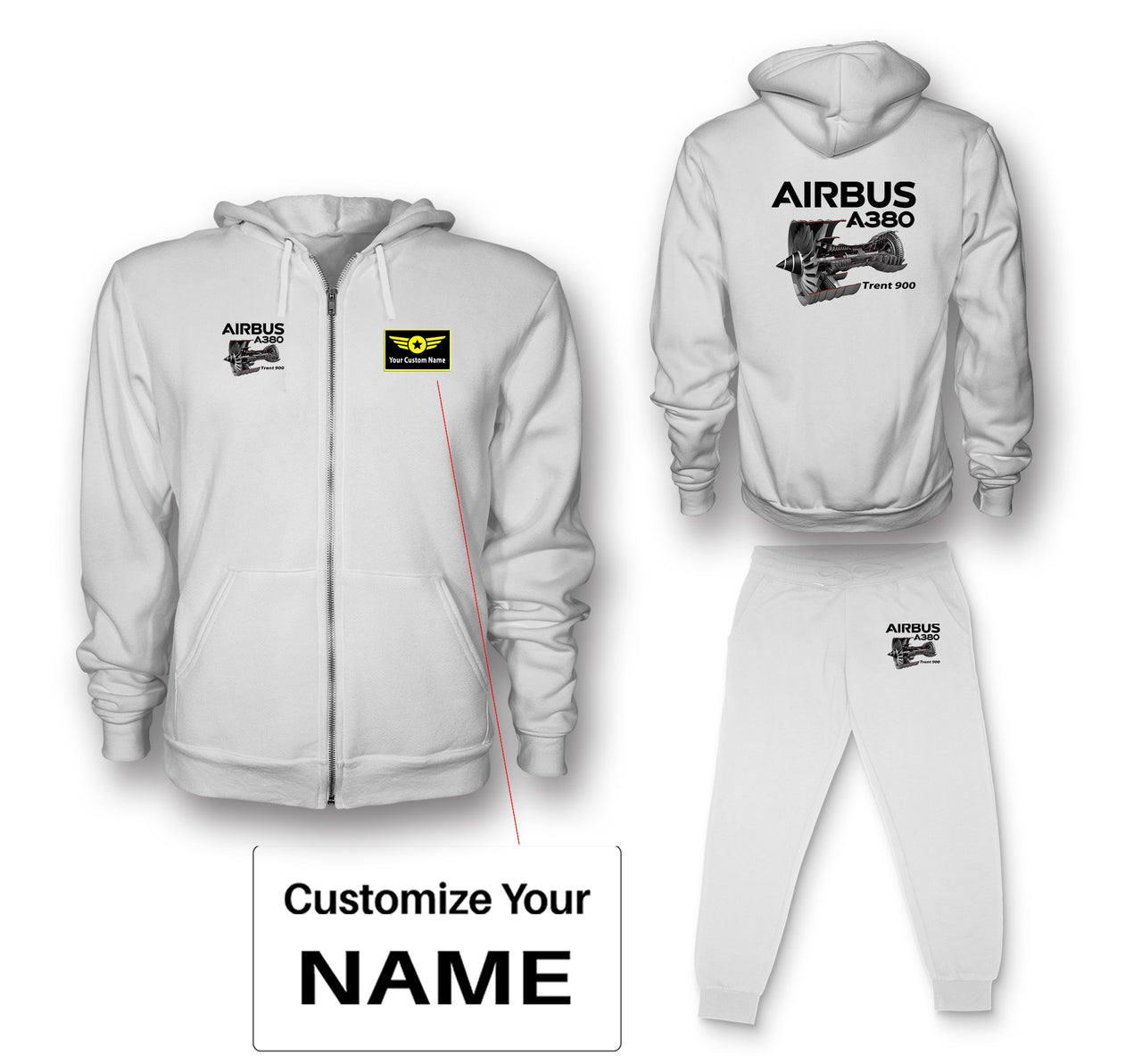 Airbus A380 & Trent 900 Engine Designed Zipped Hoodies & Sweatpants Set