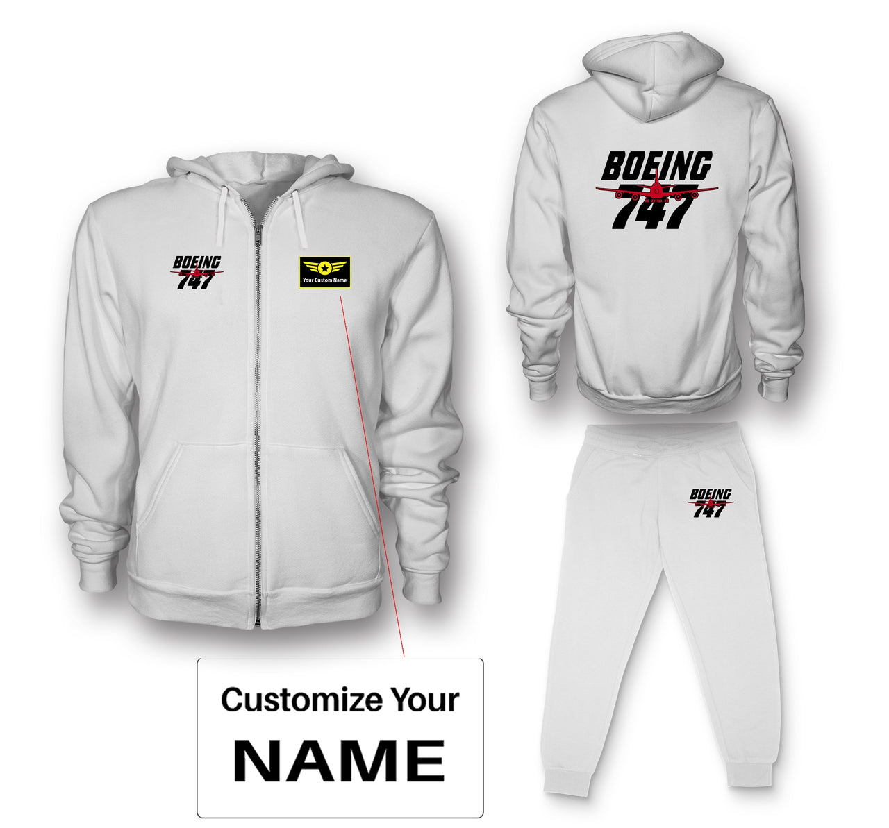 Amazing Boeing 747 Designed Zipped Hoodies & Sweatpants Set