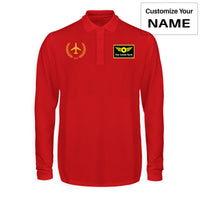 Thumbnail for Leaf & Airplane Designed Long Sleeve Polo T-Shirts