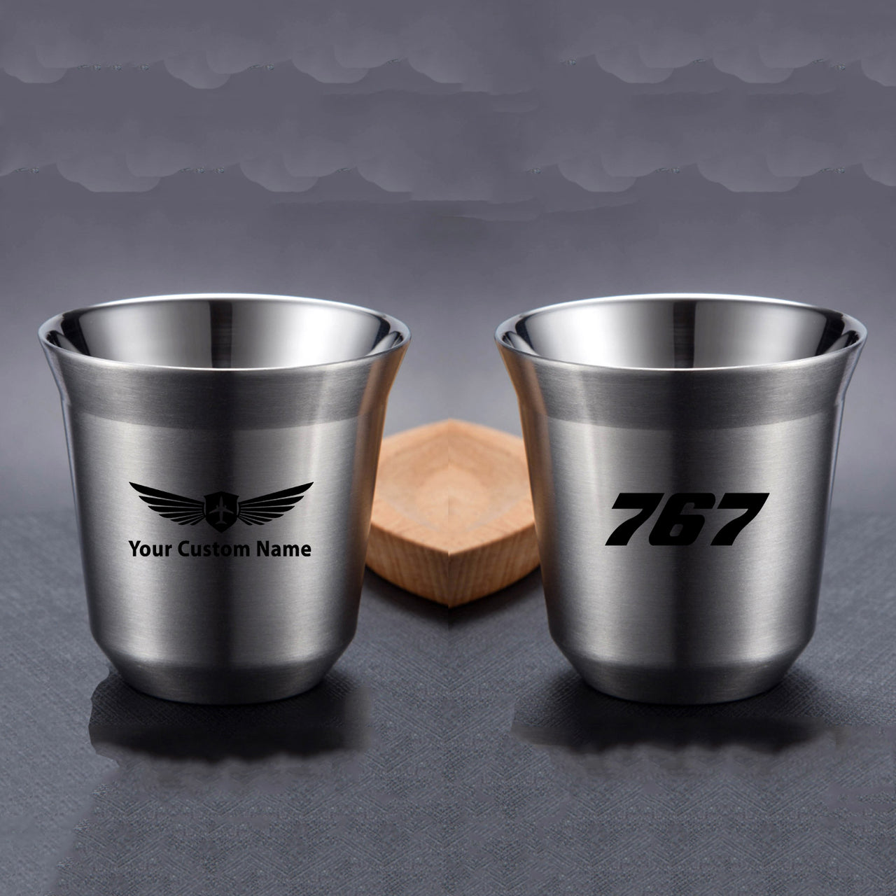 767 Flat Text Designed Double Wall Stainless Steel Coffee Mugs