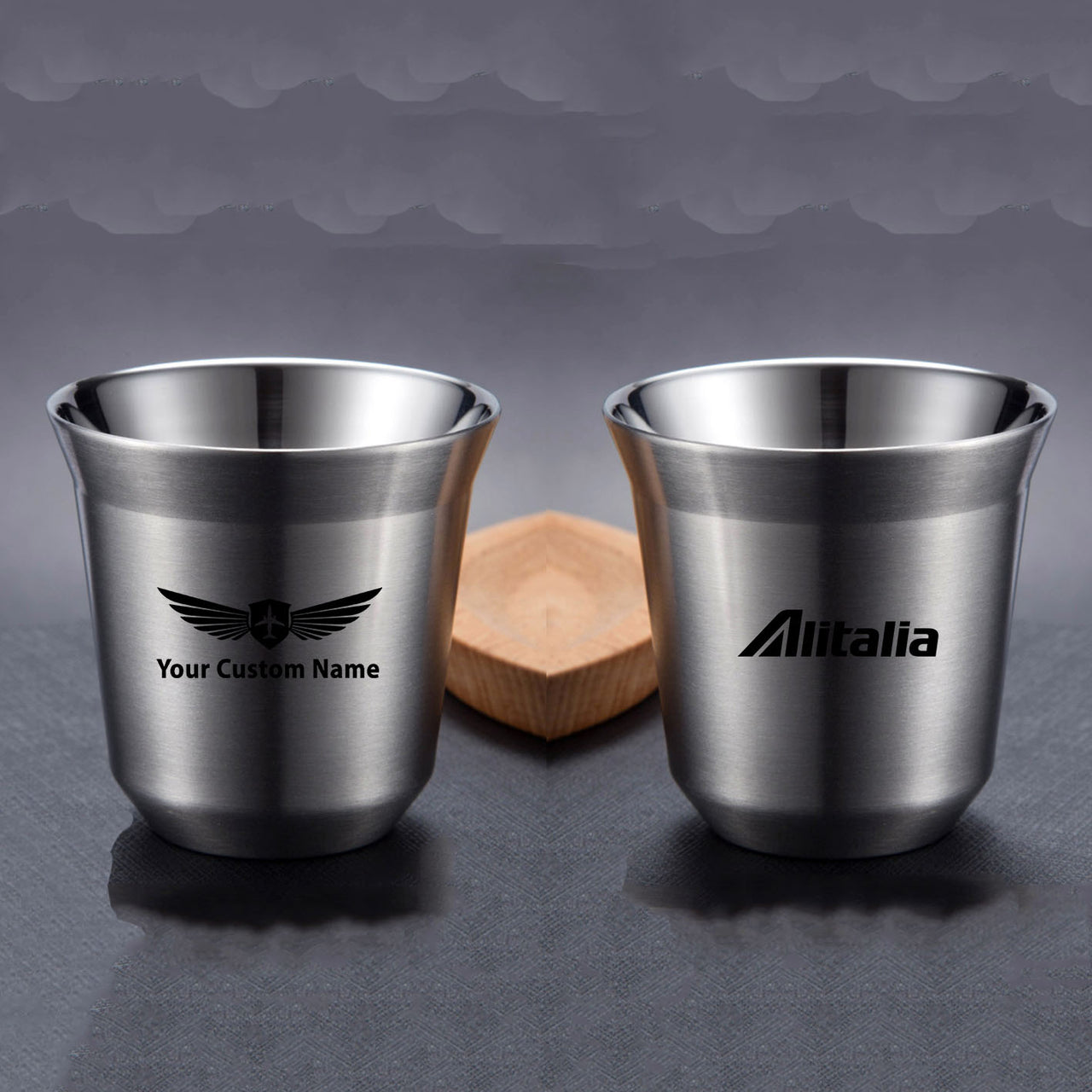 Alitalia Airlines Double Wall Stainless Steel Coffee Mugs