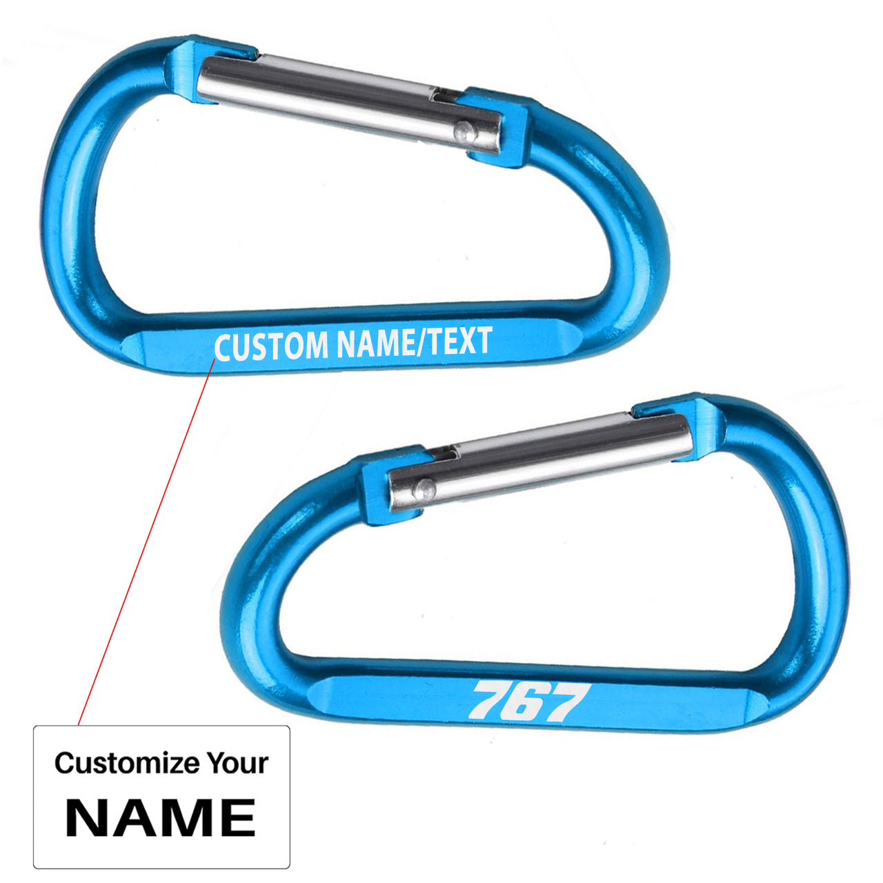 767 Flat Text Designed Aluminum Alloy Carabiner Key chains
