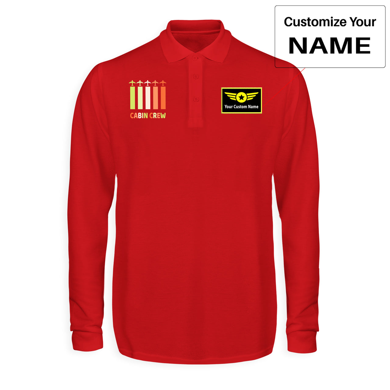 Colourful Cabin Crew Designed Long Sleeve Polo T-Shirts