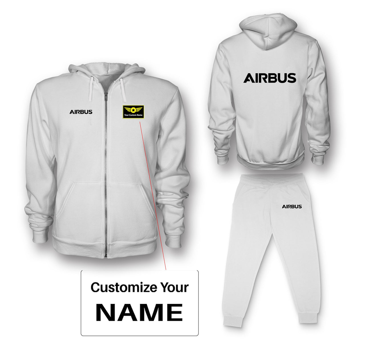Airbus & Text Designed Zipped Hoodies & Sweatpants Set
