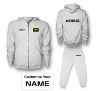 Thumbnail for Airbus & Text Designed Zipped Hoodies & Sweatpants Set