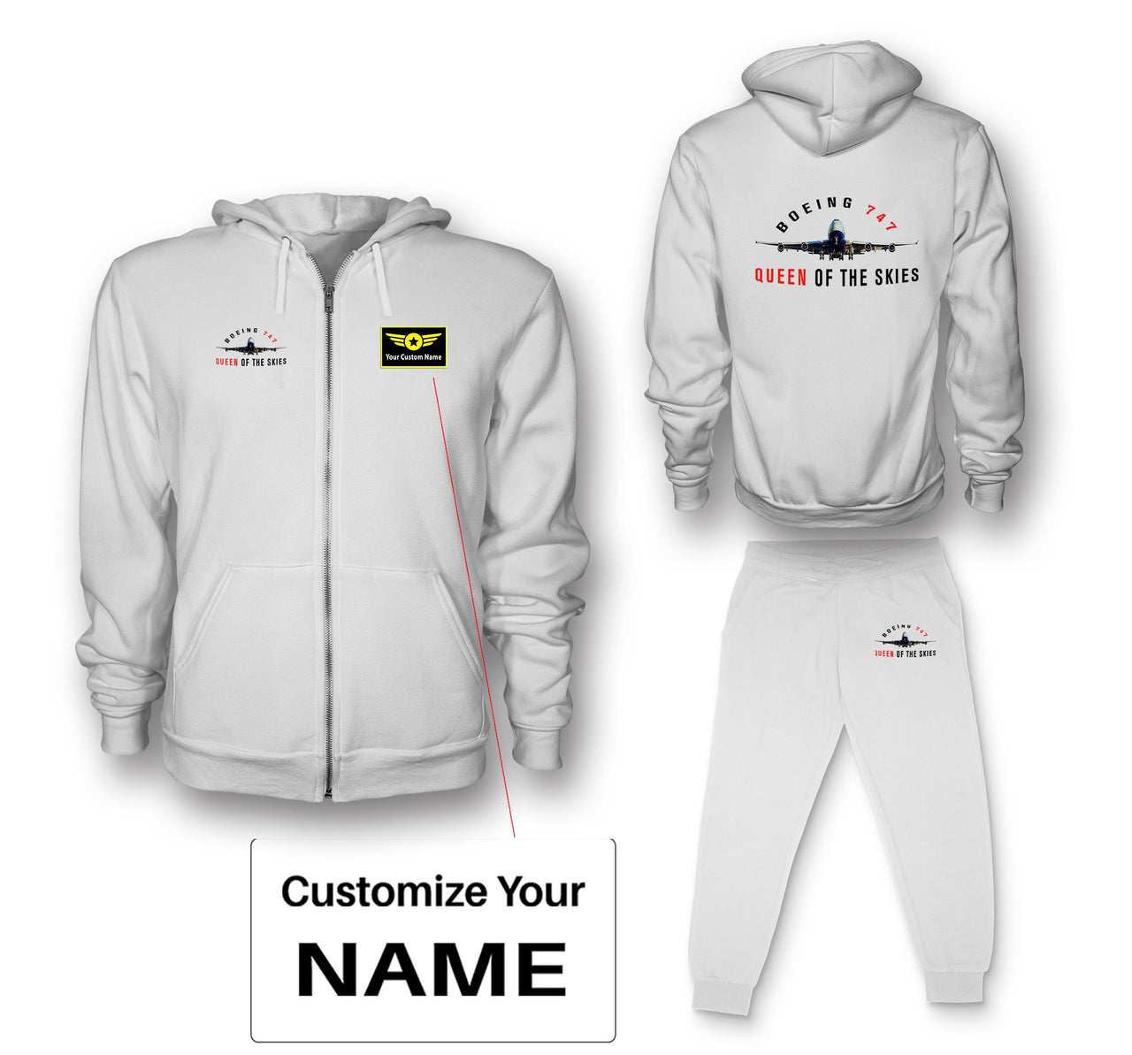Boeing 747 Queen of the Skies Designed Zipped Hoodies & Sweatpants Set