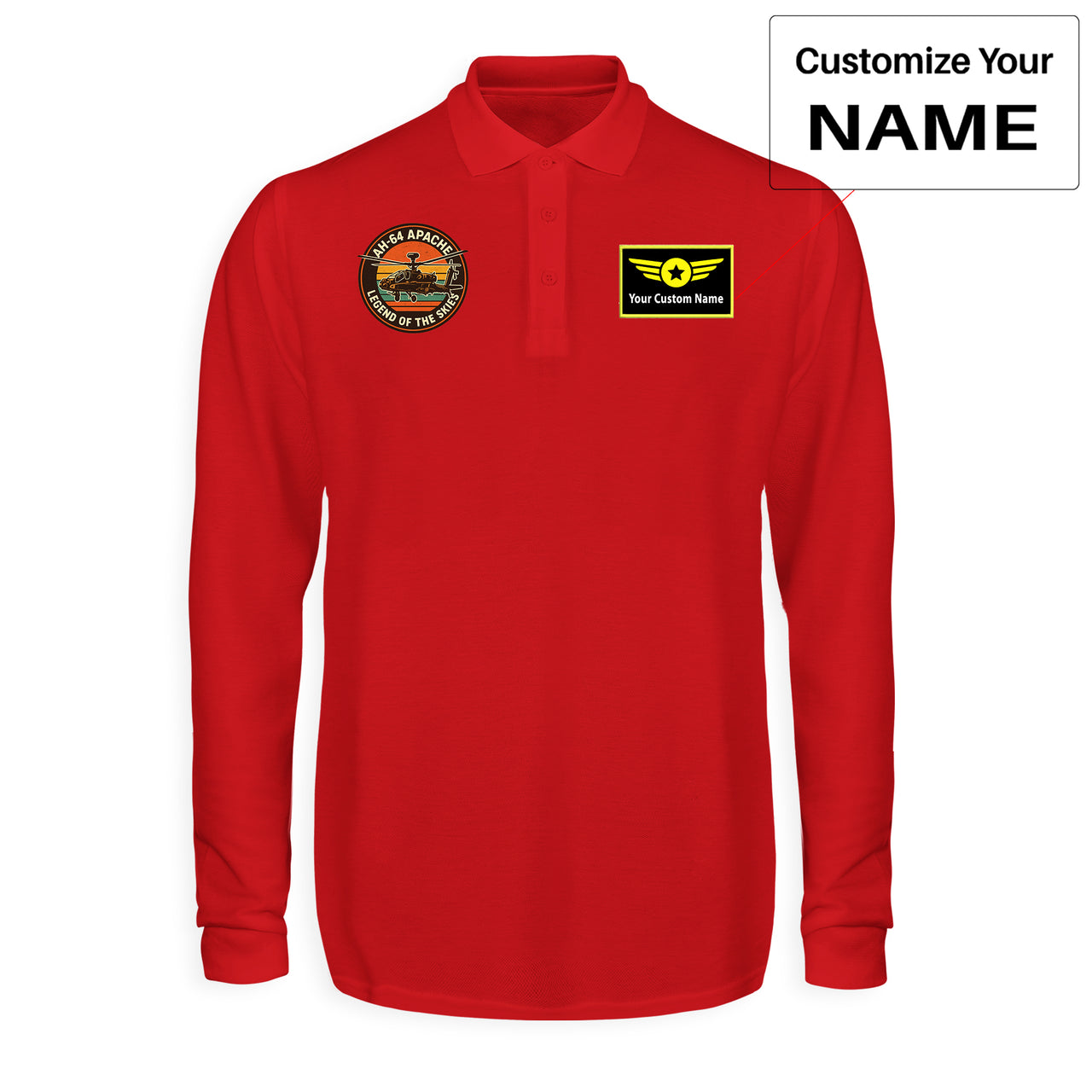 Retro Apache AH-64 Designed Long Sleeve Polo T-Shirts