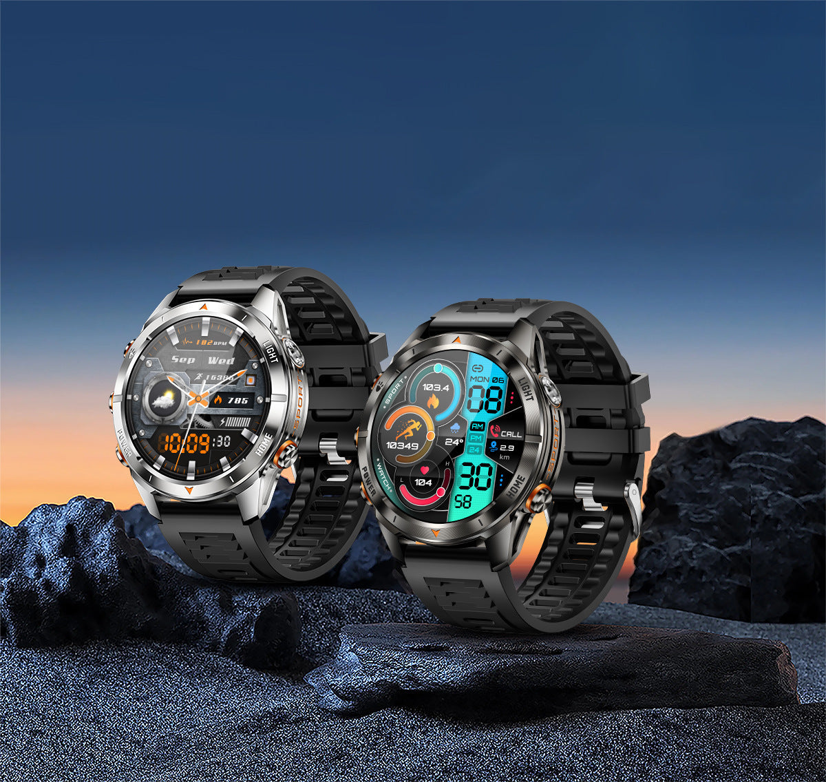 KT88 Sports Smart Watch: 1.7 Inch Fitness Recording Flashlight, Compass & Large Battery