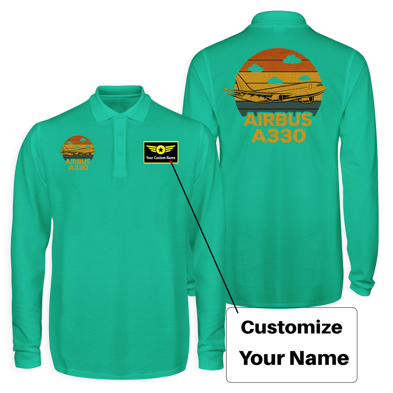 Retro Airbus A330 Designed Long Sleeve Polo T-Shirts (Double-Side)