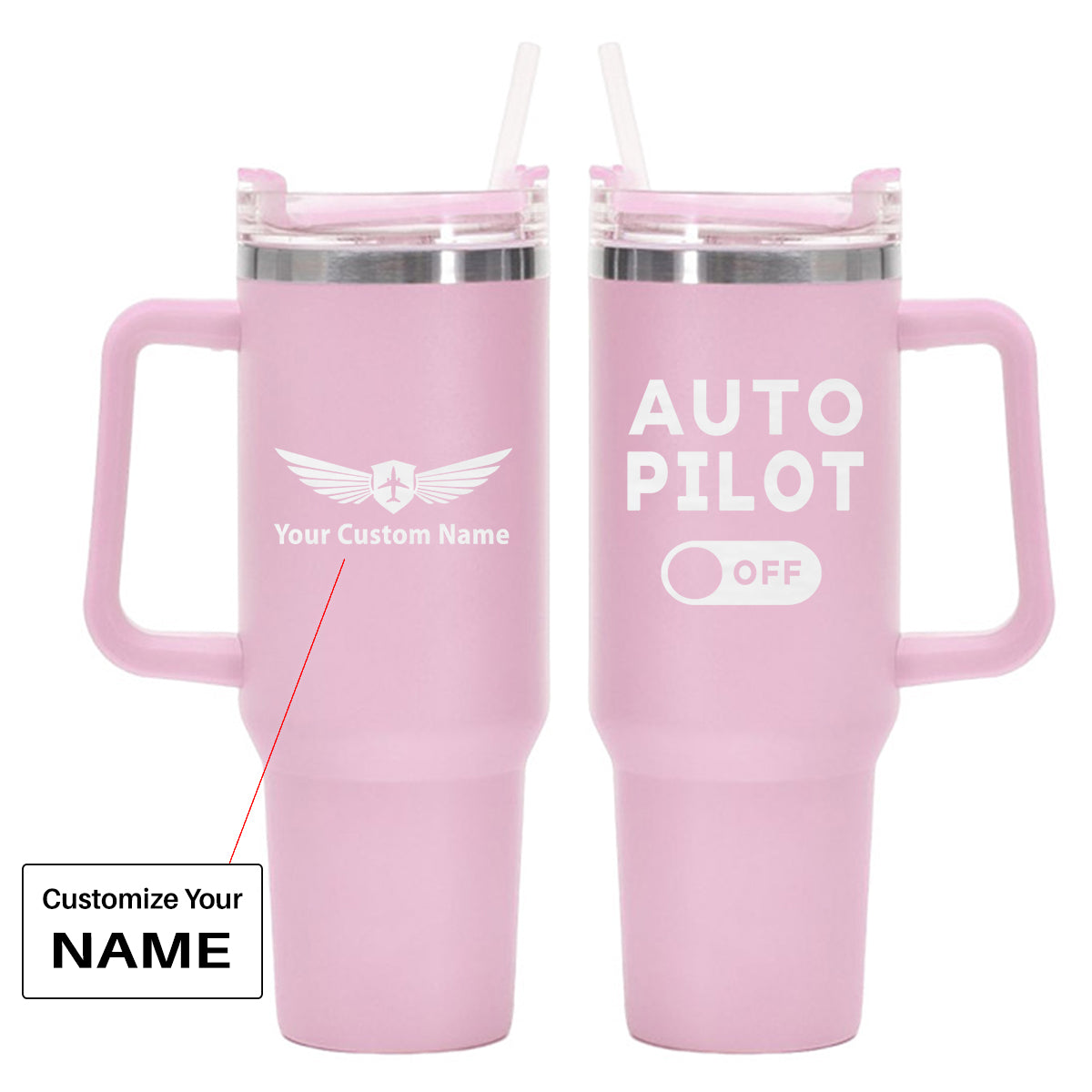 Auto Pilot Off Designed 40oz Stainless Steel Car Mug With Holder