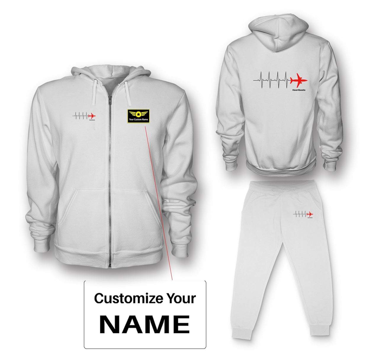 Aviation Heartbeats Designed Zipped Hoodies & Sweatpants Set