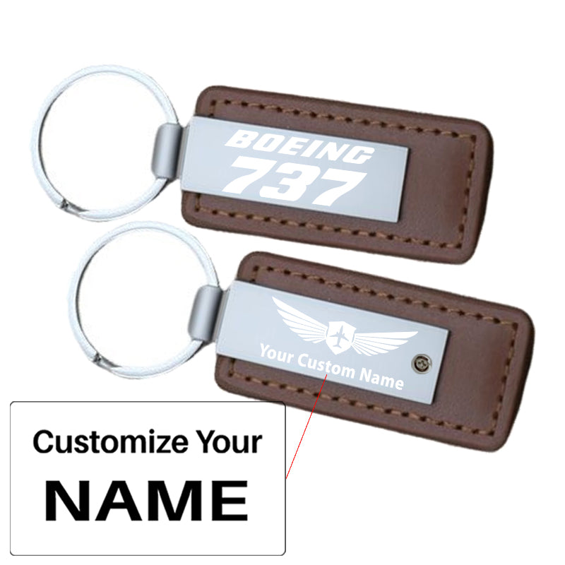 Boeing 737 & Text Faux Leather Key Chains