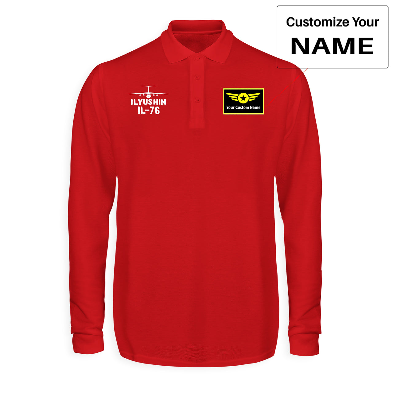 ILyushin IL-76 & Plane Designed Long Sleeve Polo T-Shirts