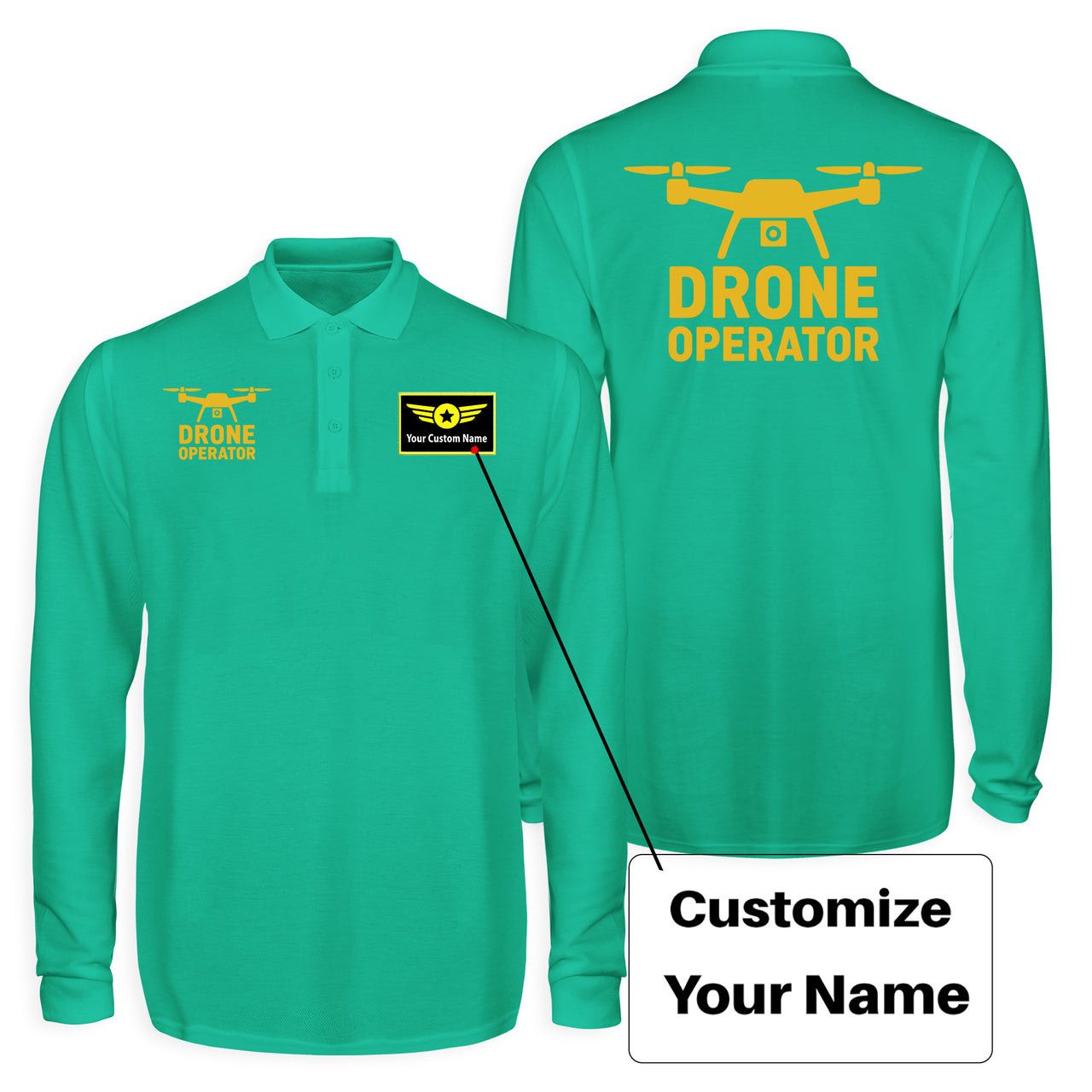 Drone Operator Designed Long Sleeve Polo T-Shirts (Double-Side)