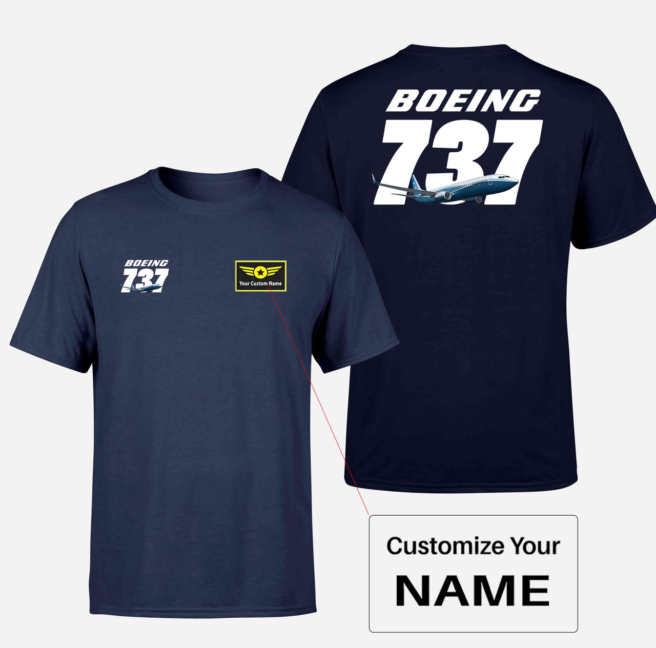 Super Boeing 737+Text Designed Double-Side T-Shirts