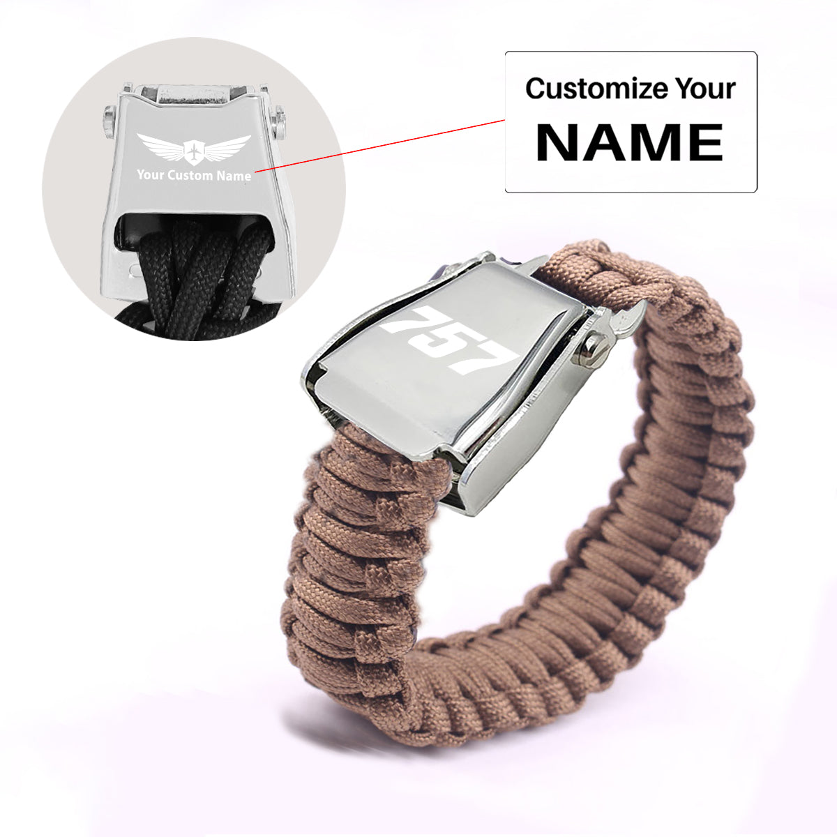 757 Flat Text Design Airplane Seat Belt Bracelet