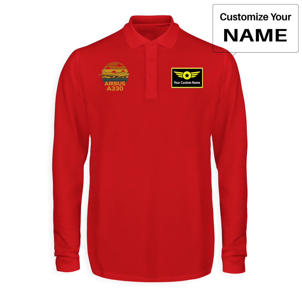 Retro Airbus A330 Designed Long Sleeve Polo T-Shirts