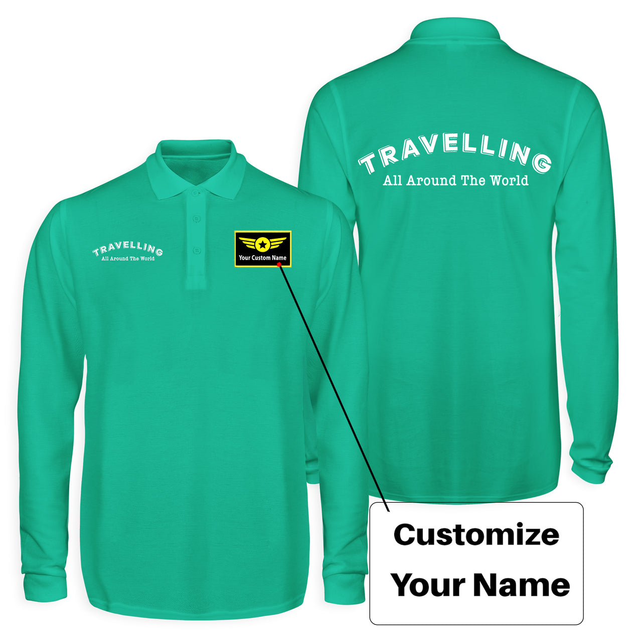 Travelling All Around The World Designed Long Sleeve Polo T-Shirts (Double-Side)
