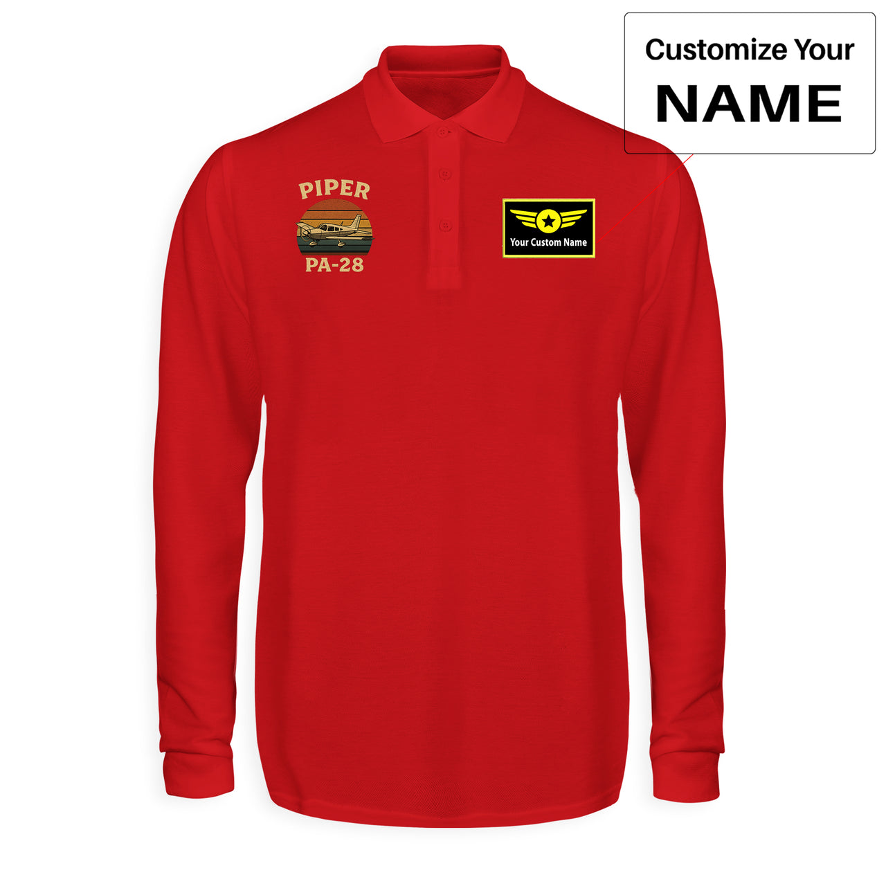 Retro Piper PA-28 Designed Long Sleeve Polo T-Shirts