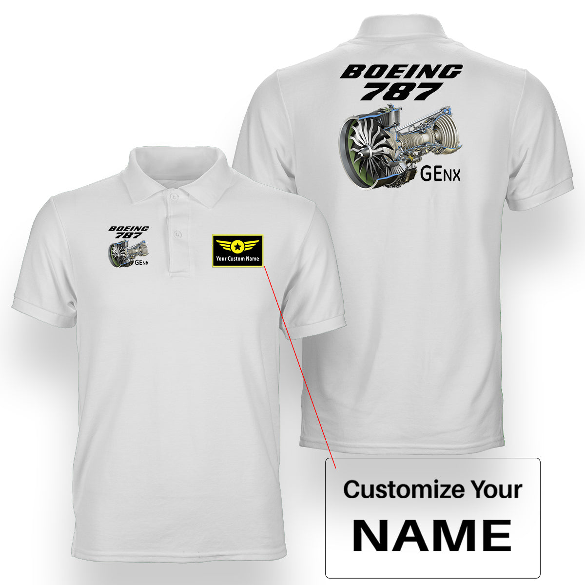 Boeing 787 & GENX Engine Designed Double Side Polo T-Shirts