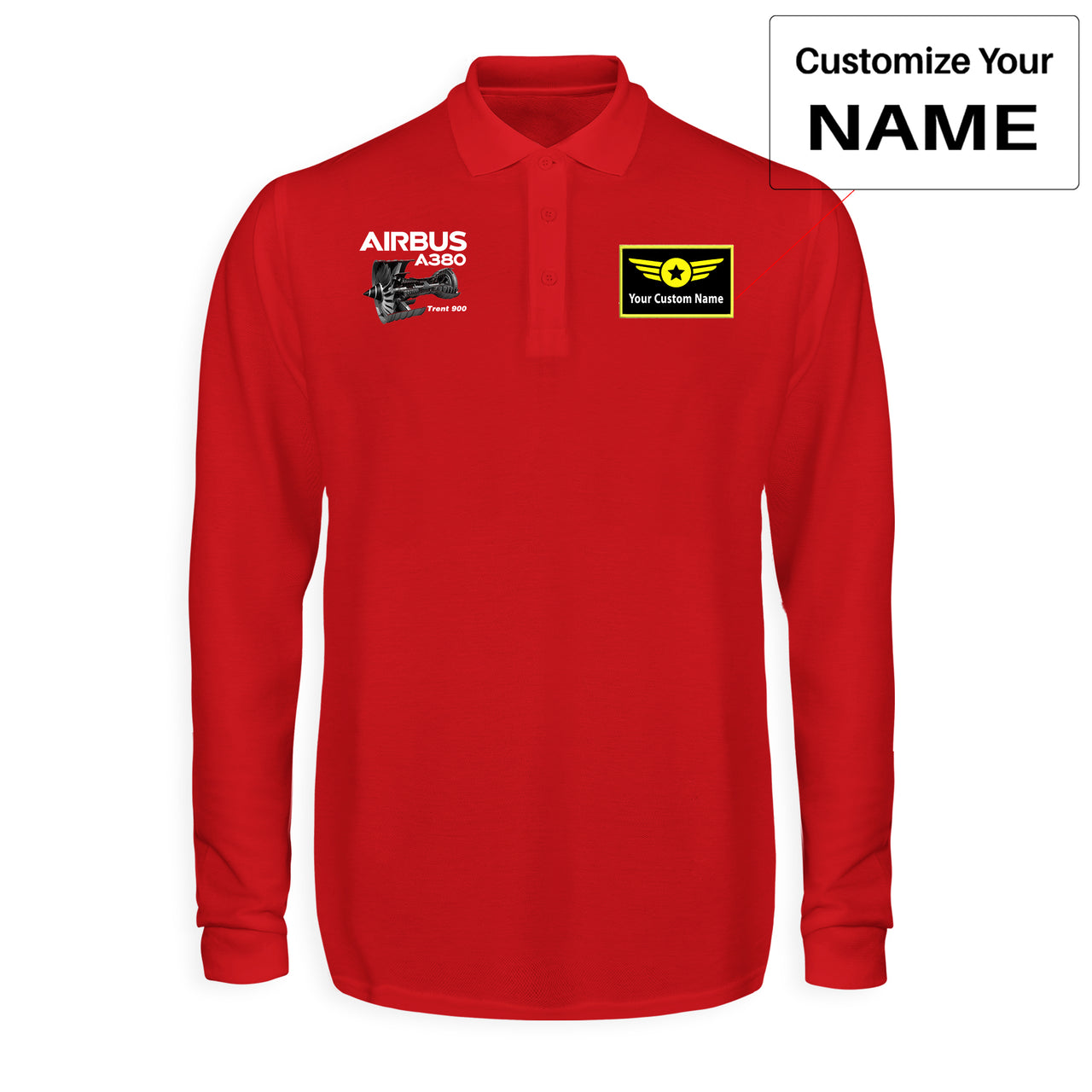 Airbus A380 & Trent 900 Engine Designed Long Sleeve Polo T-Shirts