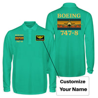 Thumbnail for Retro Boeign 747-8 Designed Long Sleeve Polo T-Shirts (Double-Side)