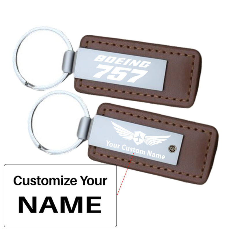 Boeing 757 & Text Faux Leather Key Chains