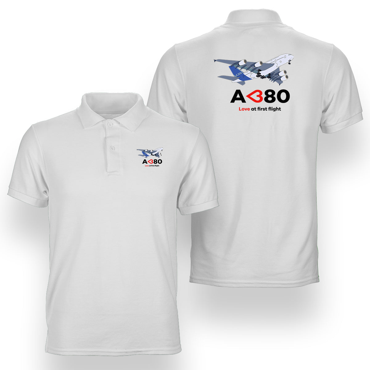 Airbus A380 Love at first flight Designed Double Side Polo T-Shirts