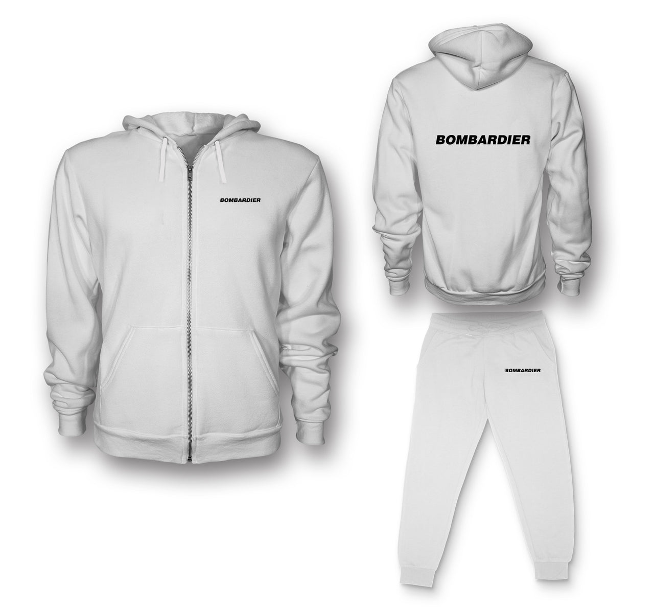 Bombardier & Text Designed Zipped Hoodies & Sweatpants Set