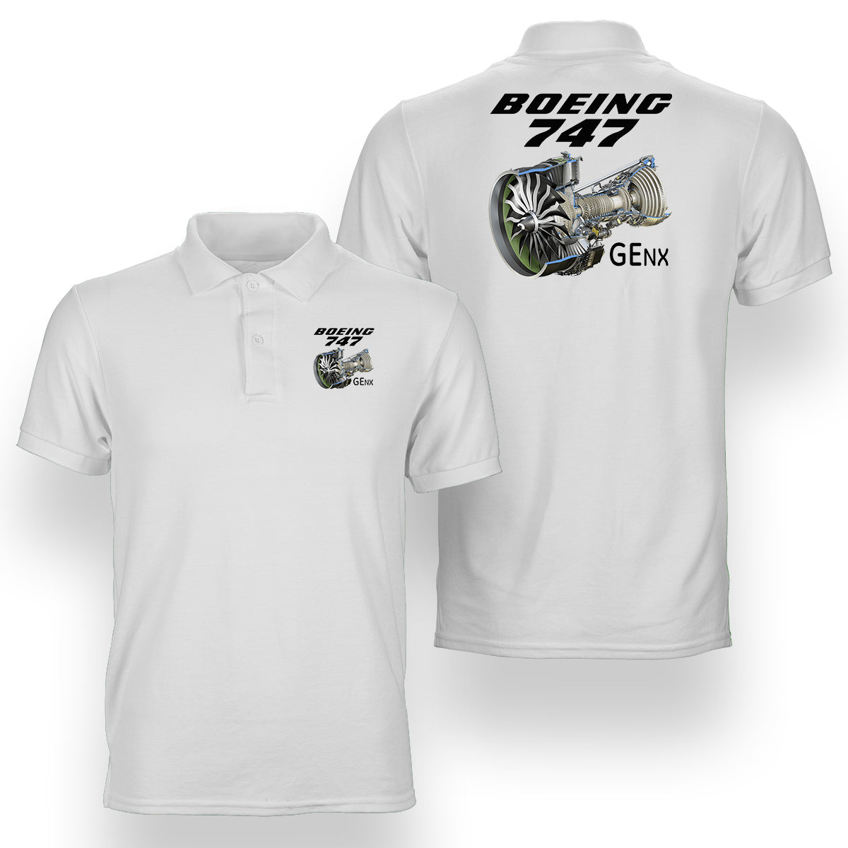 Boeing 747 & GENX Engine Designed Double Side Polo T-Shirts
