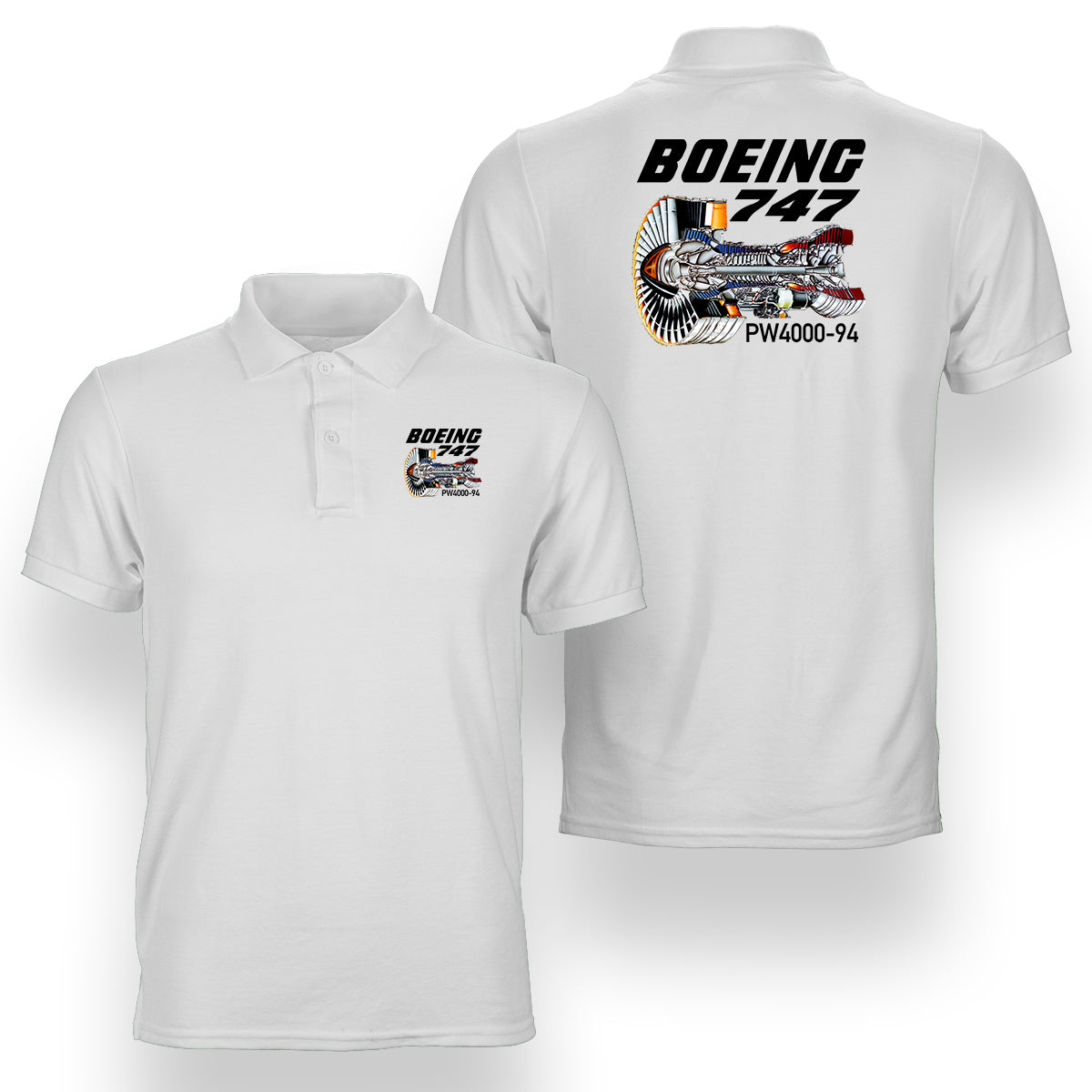 Boeing 747 & PW4000-94 Engine Designed Double Side Polo T-Shirts