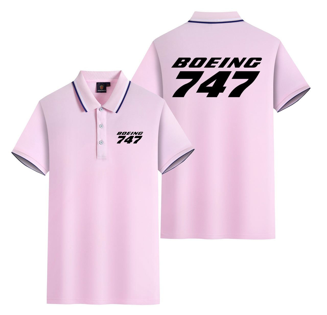 Boeing 747 & Text Designed Stylish Polo T-Shirts (Double-Side)