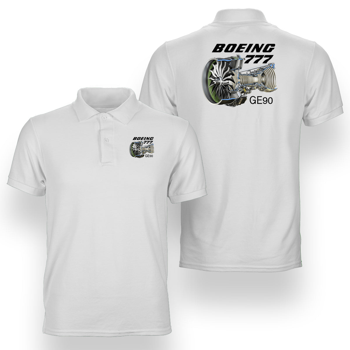 Boeing 777 & GE90 Engine Designed Double Side Polo T-Shirts