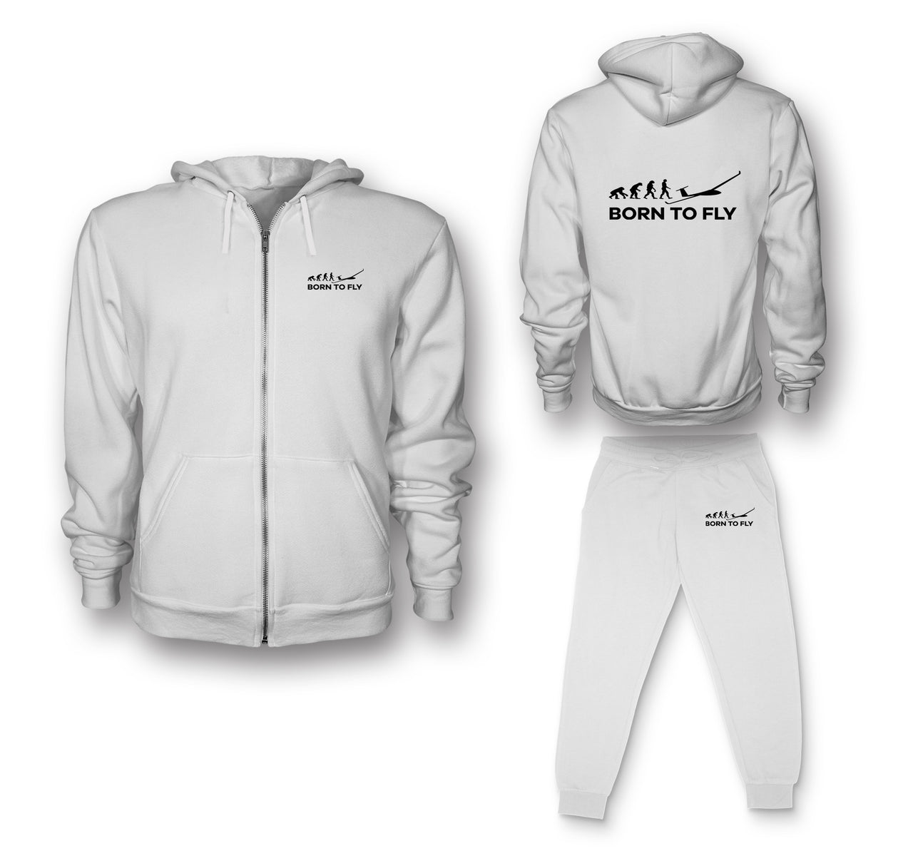 Born To Fly Helicopter Designed Zipped Hoodies & Sweatpants Set
