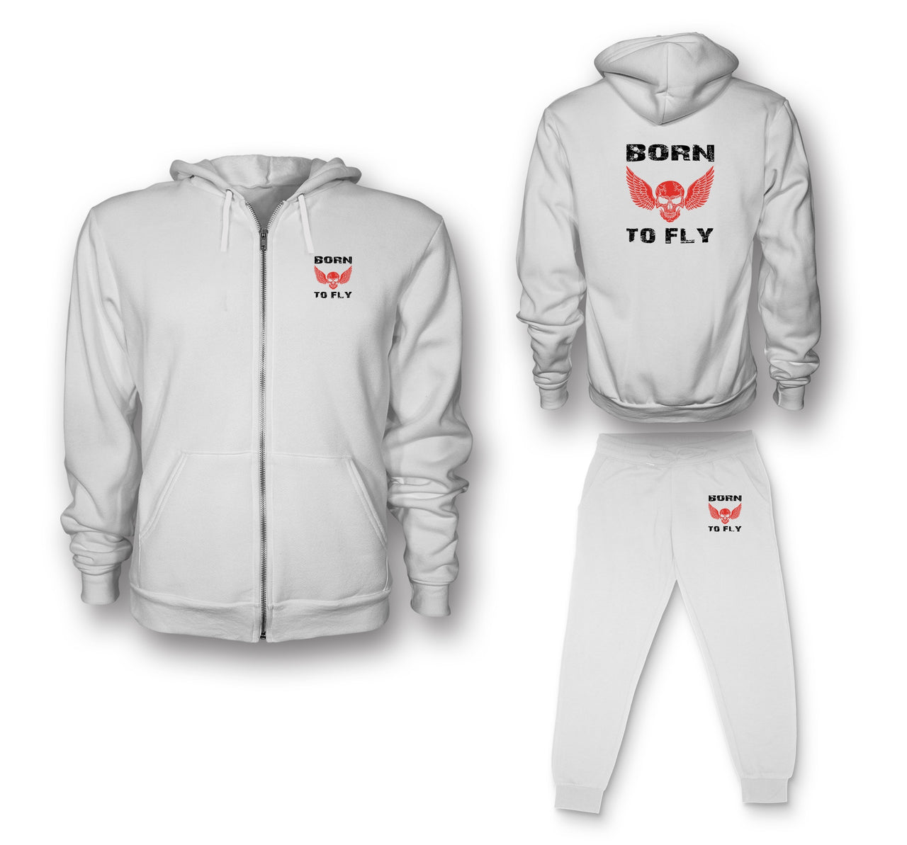 Born To Fly SKELETON Designed Zipped Hoodies & Sweatpants Set