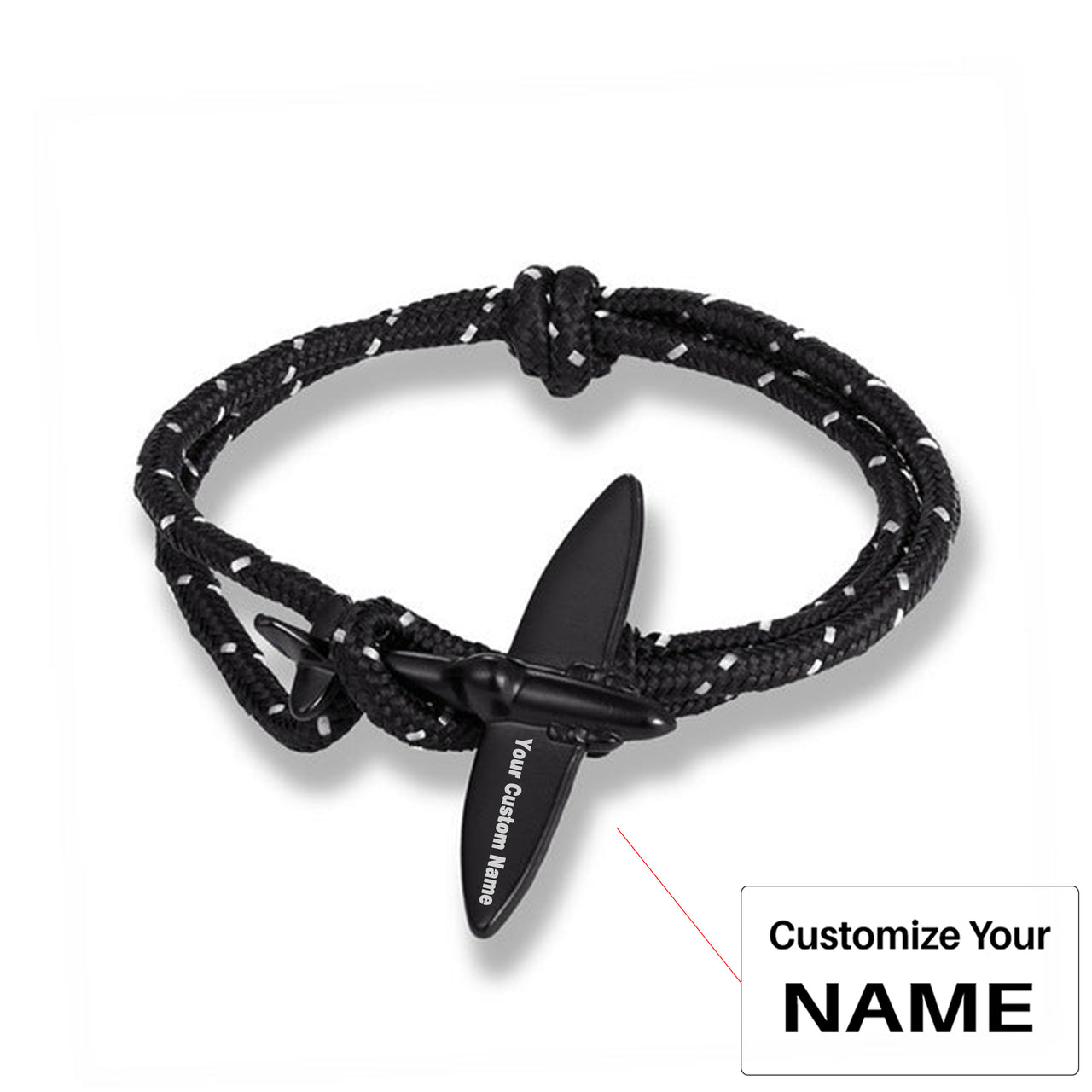 (Edition 4) - Thinner & Small Airplane Designed Bracelets Black (Adjustable)