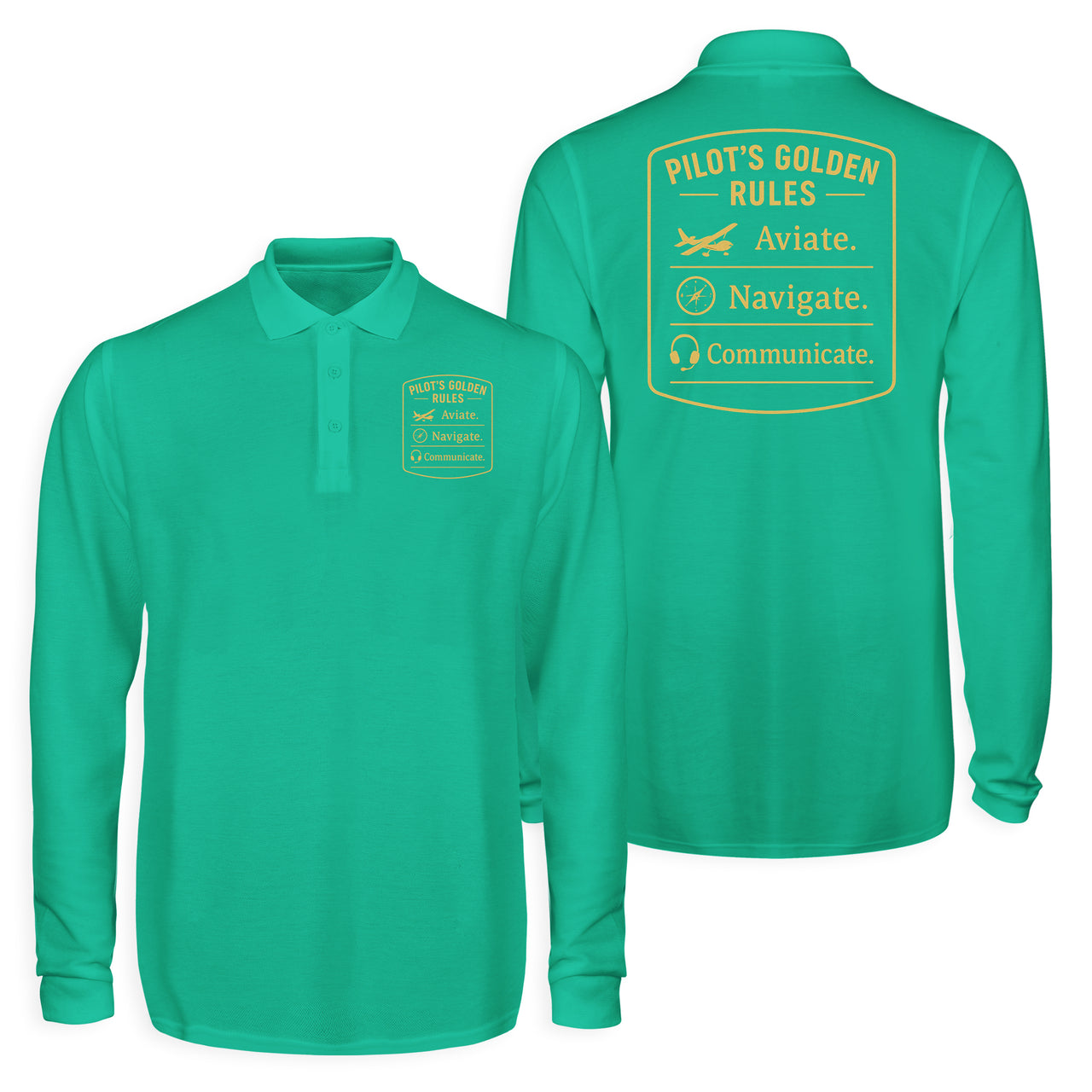 Pilot's Golden Rules Designed Long Sleeve Polo T-Shirts (Double-Side)