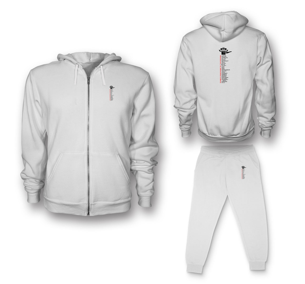 Aviation Alphabet Designed Zipped Hoodies & Sweatpants Set