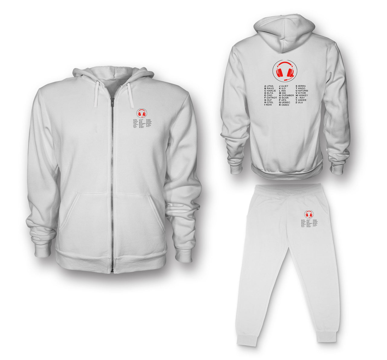 Aviation Alphabet 3 Designed Zipped Hoodies & Sweatpants Set