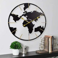 Thumbnail for Large Map Metal Minimalist Round Silent Wall Clock
