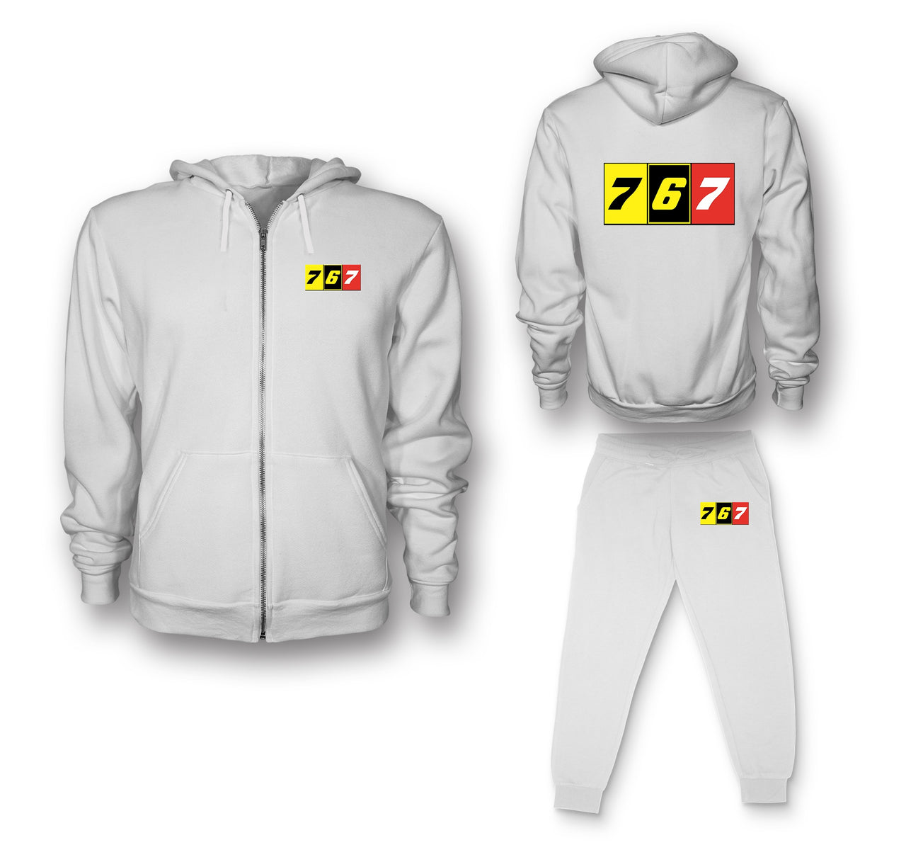 Flat Colourful 767 Designed Zipped Hoodies & Sweatpants Set