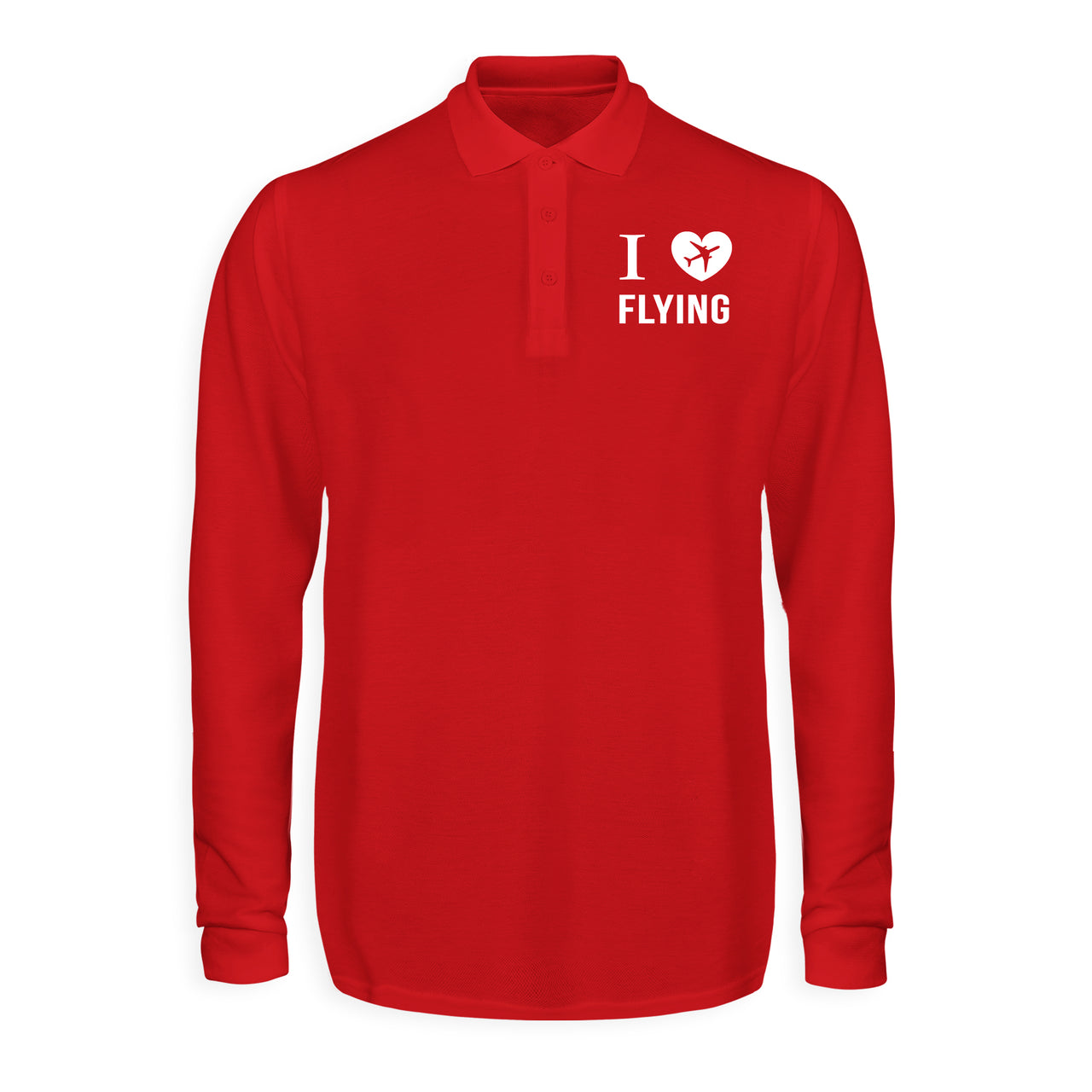 I Love Flying Designed Long Sleeve Polo T-Shirts